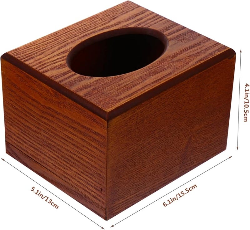 Wooden Tissue Box Holder Rustic Modern Fluted Tray Rectangular Storage Brown - Image 2